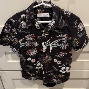 Zara Tropical Print Black Button Down Shirt